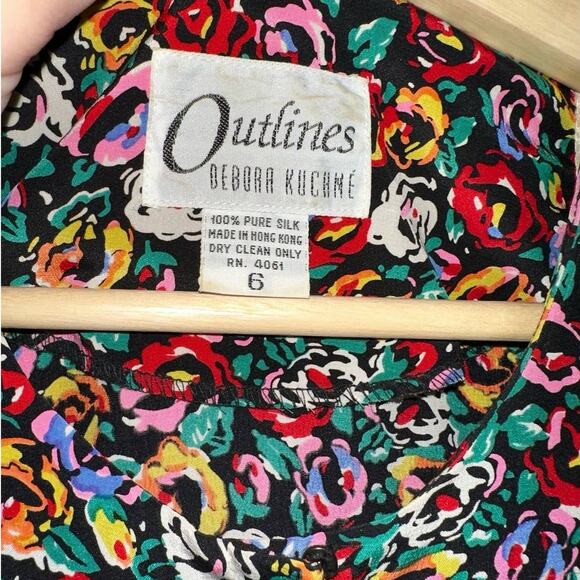 Outline Debora Kuchme Vintage Micro Floral Midi Dress Size 6 Red, Green, Black - Picture 4 of 12